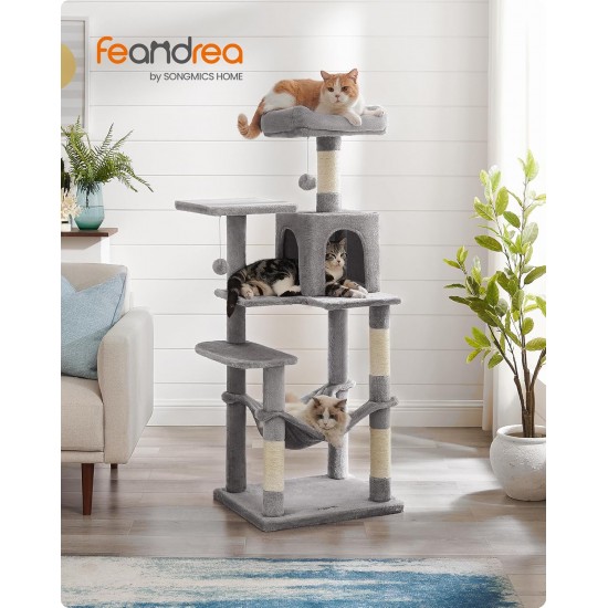 Feandrea Cat Scratching Post 143 cm High Multi-Tier Cat Tree with 4 Scratching Posts 2 Platforms Hammock Cave Cream White PCT161T01 Feandrea Cat Scratching Post 143 cm High Multi-Tier Cat Tree with 4 Scratching Posts 2 Platforms Hammock Cave Cream White PCT161T01
