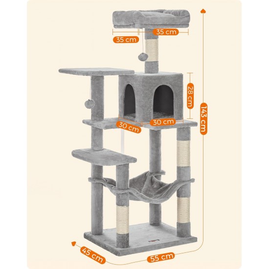 Feandrea Cat Scratching Post 143 cm High Multi-Tier Cat Tree with 4 Scratching Posts 2 Platforms Hammock Cave Cream White PCT161T01 Feandrea Cat Scratching Post 143 cm High Multi-Tier Cat Tree with 4 Scratching Posts 2 Platforms Hammock Cave Cream White PCT161T01