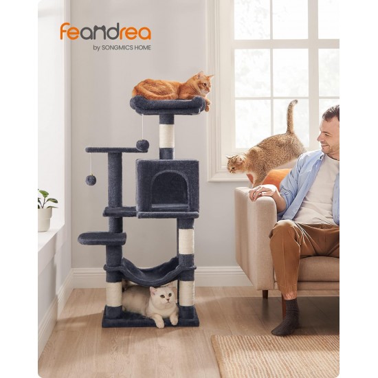 Feandrea Cat Scratching Post 143 cm High Multi-Tier Cat Tree with 4 Scratching Posts 2 Platforms Hammock Cave Cream White PCT161T01 Feandrea Cat Scratching Post 143 cm High Multi-Tier Cat Tree with 4 Scratching Posts 2 Platforms Hammock Cave Cream White PCT161T01