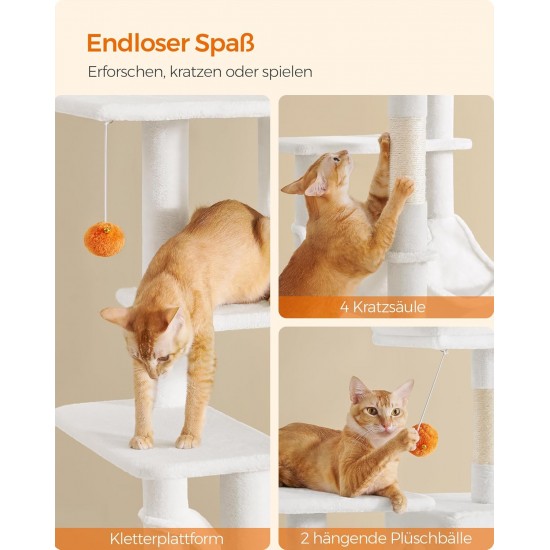 Feandrea Cat Scratching Post 143 cm High Multi-Tier Cat Tree with 4 Scratching Posts 2 Platforms Hammock Cave Cream White PCT161T01 Feandrea Cat Scratching Post 143 cm High Multi-Tier Cat Tree with 4 Scratching Posts 2 Platforms Hammock Cave Cream White PCT161T01