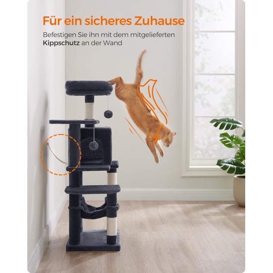 Feandrea Cat Scratching Post 143 cm High Multi-Tier Cat Tree with 4 Scratching Posts 2 Platforms Hammock Cave Cream White PCT161T01 Feandrea Cat Scratching Post 143 cm High Multi-Tier Cat Tree with 4 Scratching Posts 2 Platforms Hammock Cave Cream White PCT161T01