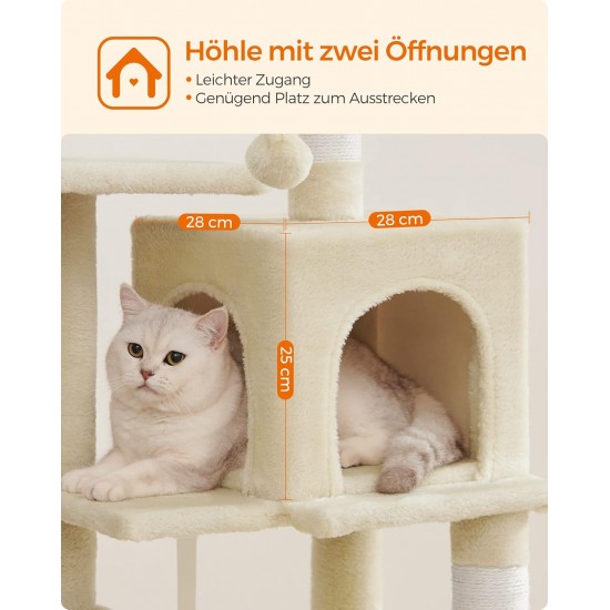 Feandrea Cat Scratching Post 143 cm High Multi-Tier Cat Tree with 4 Scratching Posts 2 Platforms Hammock Cave Cream White PCT161T01 Feandrea Cat Scratching Post 143 cm High Multi-Tier Cat Tree with 4 Scratching Posts 2 Platforms Hammock Cave Cream White PCT161T01