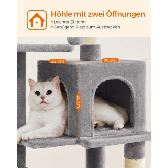 Feandrea Cat Scratching Post 143 cm High Multi-Tier Cat Tree with 4 Scratching Posts 2 Platforms Hammock Cave Cream White PCT161T01 Feandrea Cat Scratching Post 143 cm High Multi-Tier Cat Tree with 4 Scratching Posts 2 Platforms Hammock Cave Cream White PCT161T01
