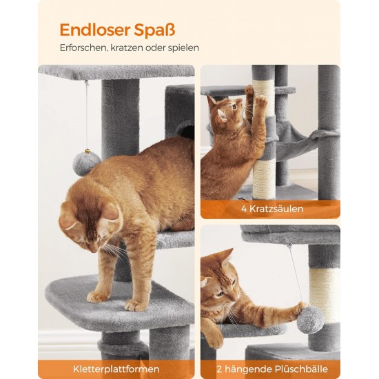 Feandrea Cat Scratching Post 143 cm High Multi-Tier Cat Tree with 4 Scratching Posts 2 Platforms Hammock Cave Cream White PCT161T01 Feandrea Cat Scratching Post 143 cm High Multi-Tier Cat Tree with 4 Scratching Posts 2 Platforms Hammock Cave Cream White PCT161T01