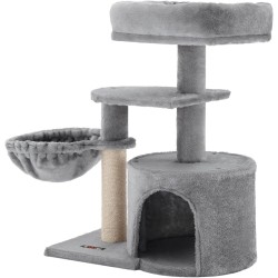 Feandrea Cat Tree, Small Cat Tower, Cat Houses, Kitten Play Centre with Scratching Post, Basket, Cave, Light Grey UPCT59W
