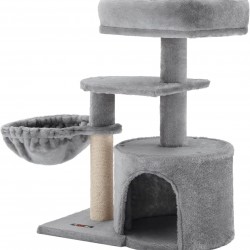 Feandrea Cat Tree, Small Cat Tower, Cat Houses, Kitten Play Centre with Scratching Post, Basket, Cave, Light Grey UPCT59W Feandrea Cat Tree, Small Cat Tower, Cat Houses, Kitten Play Centre with Scratching Post, Basket, Cave, Light Grey UPCT59W