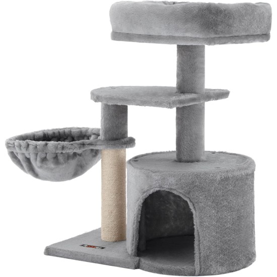 Feandrea Cat Tree, Small Cat Tower, Cat Houses, Kitten Play Centre with Scratching Post, Basket, Cave, Light Grey UPCT59W Feandrea Cat Tree, Small Cat Tower, Cat Houses, Kitten Play Centre with Scratching Post, Basket, Cave, Light Grey UPCT59W