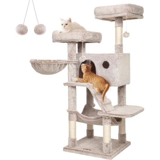 Feandrea Large Cat Scratching Post with Soft Cover for Large Cats Ombre Brown White PCT162M01 Feandrea Large Cat Scratching Post with Soft Cover for Large Cats Ombre Brown White PCT162M01