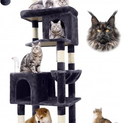 Globlazer Large Cat Scratching Post for Large Cats, 183 cm High with 2 Cat House, Padded Platform, Perches, Basket, Dog Bed, Cat Tower, Stable for Maine Coon BKH Cats (S72, Dark Grey) Globlazer Large Cat Scratching Post for Large Cats, 183 cm High with 2 Cat House, Padded Platform, Perches, Basket, Dog Bed, Cat Tower, Stable for Maine Coon BKH Cats (S72, Dark Grey)