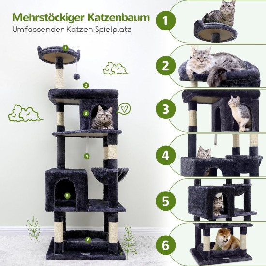 Globlazer XXL Cat Scratching Post, Large, 183 cm High with 2 Cat Houses, Padded Platform, Perches, Basket, Dog Bed, Plush Ball, Multi-Tier Cat Tower for Large Cats (S72, Dark Grey) Globlazer XXL Cat Scratching Post, Large, 183 cm High with 2 Cat Houses, Padded Platform, Perches, Basket, Dog Bed, Plush Ball, Multi-Tier Cat Tower for Large Cats (S72, Dark Grey)