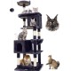 Globlazer XXL Cat Scratching Post, Large, 183 cm High with 2 Cat Houses, Padded Platform, Perches, Basket, Dog Bed, Plush Ball, Multi-Tier Cat Tower for Large Cats (S72, Dark Grey)