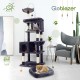 Globlazer XXL Cat Scratching Post, Large, 183 cm High with 2 Cat Houses, Padded Platform, Perches, Basket, Dog Bed, Plush Ball, Multi-Tier Cat Tower for Large Cats (S72, Dark Grey)