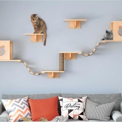Hanured® Climbing Wall Cats, Cats Climbing Wall Set Made of Pine Wood, with 2 Cat House, 4 Cat Perches, 1 Scratching Post, Wall Park for House Cat for Climbing and Relaxing Hanured® Climbing Wall Cats, Cats Climbing Wall Set Made of Pine Wood, with 2 Cat House, 4 Cat Perches, 1 Scratching Post, Wall Park for House Cat for Climbing and Relaxing