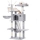 Hey-Brother MPJ019-SW Cat Scratching Post, 135 cm Indoor Cat Tree with Padded Platform Bed, Toy Ball, Caves, Hammock and Sisal Cat House, Light Grey