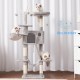 Hey-Brother MPJ019-SW Cat Scratching Post, 135 cm Indoor Cat Tree with Padded Platform Bed, Toy Ball, Caves, Hammock and Sisal Cat House, Light Grey