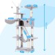 Hey-Brother MPJ019-SW Cat Scratching Post, 135 cm Indoor Cat Tree with Padded Platform Bed, Toy Ball, Caves, Hammock and Sisal Cat House, Light Grey