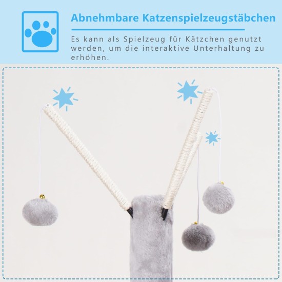 Hey-Brother MPJ019-SW Cat Scratching Post, 135 cm Indoor Cat Tree with Padded Platform Bed, Toy Ball, Caves, Hammock and Sisal Cat House, Light Grey Hey-Brother MPJ019-SW Cat Scratching Post, 135 cm Indoor Cat Tree with Padded Platform Bed, Toy Ball, Caves, Hammock and Sisal Cat House, Light Grey