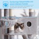 Hey-Brother MPJ019-SW Cat Scratching Post, 135 cm Indoor Cat Tree with Padded Platform Bed, Toy Ball, Caves, Hammock and Sisal Cat House, Light Grey