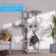 Hey-Brother MPJ019-SW Cat Scratching Post, 135 cm Indoor Cat Tree with Padded Platform Bed, Toy Ball, Caves, Hammock and Sisal Cat House, Light Grey