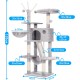 Hey-Brother MPJ019-SW Cat Scratching Post, 135 cm Indoor Cat Tree with Padded Platform Bed, Toy Ball, Caves, Hammock and Sisal Cat House, Light Grey