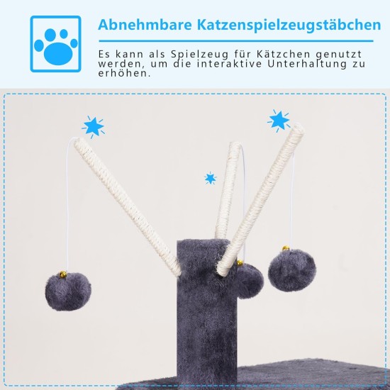 Hey-Brother MPJ019-SW Cat Scratching Post, 135 cm Indoor Cat Tree with Padded Platform Bed, Toy Ball, Caves, Hammock and Sisal Cat House, Light Grey Hey-Brother MPJ019-SW Cat Scratching Post, 135 cm Indoor Cat Tree with Padded Platform Bed, Toy Ball, Caves, Hammock and Sisal Cat House, Light Grey