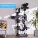 Hey-Brother MPJ019-SW Cat Scratching Post, 135 cm Indoor Cat Tree with Padded Platform Bed, Toy Ball, Caves, Hammock and Sisal Cat House, Light Grey