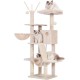 Hey-Brother MPJ019-SW Cat Scratching Post, 135 cm Indoor Cat Tree with Padded Platform Bed, Toy Ball, Caves, Hammock and Sisal Cat House, Light Grey