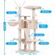 Hey-Brother MPJ019-SW Cat Scratching Post, 135 cm Indoor Cat Tree with Padded Platform Bed, Toy Ball, Caves, Hammock and Sisal Cat House, Light Grey
