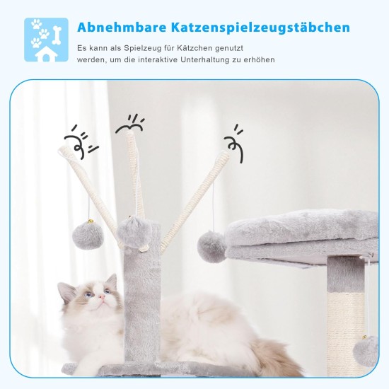 Hey-Brother MPJ019-SW Cat Scratching Post, 135 cm Indoor Cat Tree with Padded Platform Bed, Toy Ball, Caves, Hammock and Sisal Cat House, Light Grey Hey-Brother MPJ019-SW Cat Scratching Post, 135 cm Indoor Cat Tree with Padded Platform Bed, Toy Ball, Caves, Hammock and Sisal Cat House, Light Grey