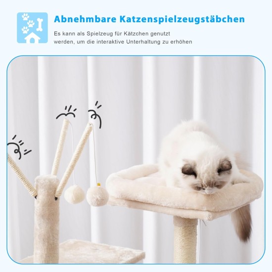 Hey-Brother MPJ019-SW Cat Scratching Post, 135 cm Indoor Cat Tree with Padded Platform Bed, Toy Ball, Caves, Hammock and Sisal Cat House, Light Grey Hey-Brother MPJ019-SW Cat Scratching Post, 135 cm Indoor Cat Tree with Padded Platform Bed, Toy Ball, Caves, Hammock and Sisal Cat House, Light Grey
