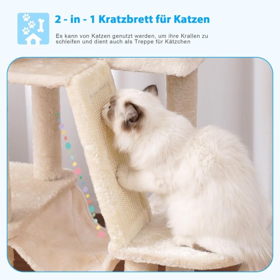 Hey-Brother MPJ019-SW Cat Scratching Post, 135 cm Indoor Cat Tree with Padded Platform Bed, Toy Ball, Caves, Hammock and Sisal Cat House, Light Grey Hey-Brother MPJ019-SW Cat Scratching Post, 135 cm Indoor Cat Tree with Padded Platform Bed, Toy Ball, Caves, Hammock and Sisal Cat House, Light Grey