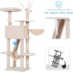 Hey-Brother MPJ019-SW Cat Scratching Post, 135 cm Indoor Cat Tree with Padded Platform Bed, Toy Ball, Caves, Hammock and Sisal Cat House, Light Grey