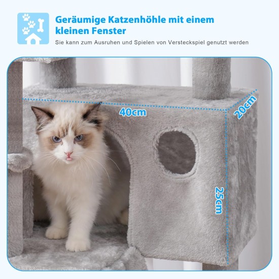 Hey-Brother MPJ019-SW Cat Scratching Post, 135 cm Indoor Cat Tree with Padded Platform Bed, Toy Ball, Caves, Hammock and Sisal Cat House, Light Grey Hey-Brother MPJ019-SW Cat Scratching Post, 135 cm Indoor Cat Tree with Padded Platform Bed, Toy Ball, Caves, Hammock and Sisal Cat House, Light Grey