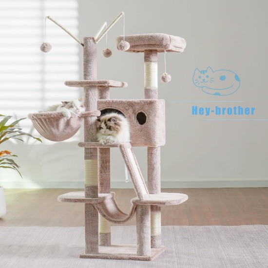 Hey-Brother MPJ019-SW Cat Scratching Post, 135 cm Indoor Cat Tree with Padded Platform Bed, Toy Ball, Caves, Hammock and Sisal Cat House, Light Grey Hey-Brother MPJ019-SW Cat Scratching Post, 135 cm Indoor Cat Tree with Padded Platform Bed, Toy Ball, Caves, Hammock and Sisal Cat House, Light Grey