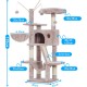 Hey-Brother MPJ019-SW Cat Scratching Post, 135 cm Indoor Cat Tree with Padded Platform Bed, Toy Ball, Caves, Hammock and Sisal Cat House, Light Grey