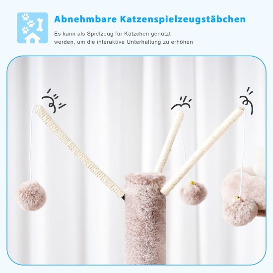 Hey-Brother MPJ019-SW Cat Scratching Post, 135 cm Indoor Cat Tree with Padded Platform Bed, Toy Ball, Caves, Hammock and Sisal Cat House, Light Grey Hey-Brother MPJ019-SW Cat Scratching Post, 135 cm Indoor Cat Tree with Padded Platform Bed, Toy Ball, Caves, Hammock and Sisal Cat House, Light Grey
