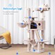 Hey-Brother MPJ019-SW Cat Scratching Post, 135 cm Indoor Cat Tree with Padded Platform Bed, Toy Ball, Caves, Hammock and Sisal Cat House, Light Grey