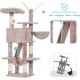 Hey-Brother MPJ019-SW Cat Scratching Post, 135 cm Indoor Cat Tree with Padded Platform Bed, Toy Ball, Caves, Hammock and Sisal Cat House, Light Grey