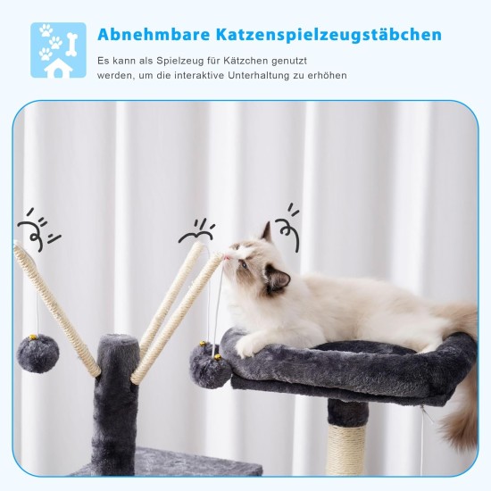 Hey-Brother MPJ019-SW Cat Scratching Post, 135 cm Indoor Cat Tree with Padded Platform Bed, Toy Ball, Caves, Hammock and Sisal Cat House, Light Grey Hey-Brother MPJ019-SW Cat Scratching Post, 135 cm Indoor Cat Tree with Padded Platform Bed, Toy Ball, Caves, Hammock and Sisal Cat House, Light Grey