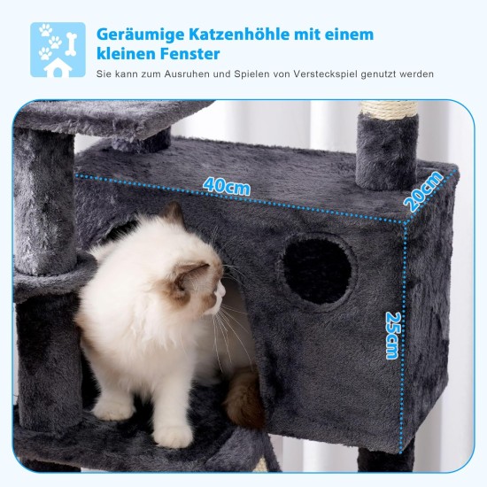 Hey-Brother MPJ019-SW Cat Scratching Post, 135 cm Indoor Cat Tree with Padded Platform Bed, Toy Ball, Caves, Hammock and Sisal Cat House, Light Grey Hey-Brother MPJ019-SW Cat Scratching Post, 135 cm Indoor Cat Tree with Padded Platform Bed, Toy Ball, Caves, Hammock and Sisal Cat House, Light Grey