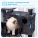 Hey-Brother MPJ019-SW Cat Scratching Post, 135 cm Indoor Cat Tree with Padded Platform Bed, Toy Ball, Caves, Hammock and Sisal Cat House, Light Grey