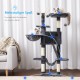 Hey-Brother MPJ019-SW Cat Scratching Post, 135 cm Indoor Cat Tree with Padded Platform Bed, Toy Ball, Caves, Hammock and Sisal Cat House, Light Grey