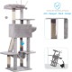 Hey-Brother MPJ019-SW Cat Scratching Post, 135 cm Indoor Cat Tree with Padded Platform Bed, Toy Ball, Caves, Hammock and Sisal Cat House, Light Grey