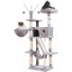 Hey-Brother MPJ019-SW Cat Scratching Post, 135 cm Indoor Cat Tree with Padded Platform Bed, Toy Ball, Caves, Hammock and Sisal Cat House, Light Grey