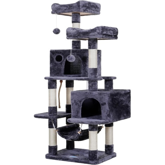 Hey-brother EMPJ020-SW Cat Scratching Post for Large Cats Stable with Sisal Rope, 2 Large Houses and 2 Platforms, Light Grey Hey-brother EMPJ020-SW Cat Scratching Post for Large Cats Stable with Sisal Rope, 2 Large Houses and 2 Platforms, Light Grey