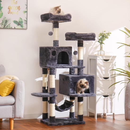 Hey-brother EMPJ020-SW Cat Scratching Post for Large Cats Stable with Sisal Rope, 2 Large Houses and 2 Platforms, Light Grey Hey-brother EMPJ020-SW Cat Scratching Post for Large Cats Stable with Sisal Rope, 2 Large Houses and 2 Platforms, Light Grey