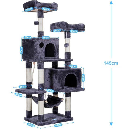 Hey-brother EMPJ020-SW Cat Scratching Post for Large Cats Stable with Sisal Rope, 2 Large Houses and 2 Platforms, Light Grey Hey-brother EMPJ020-SW Cat Scratching Post for Large Cats Stable with Sisal Rope, 2 Large Houses and 2 Platforms, Light Grey