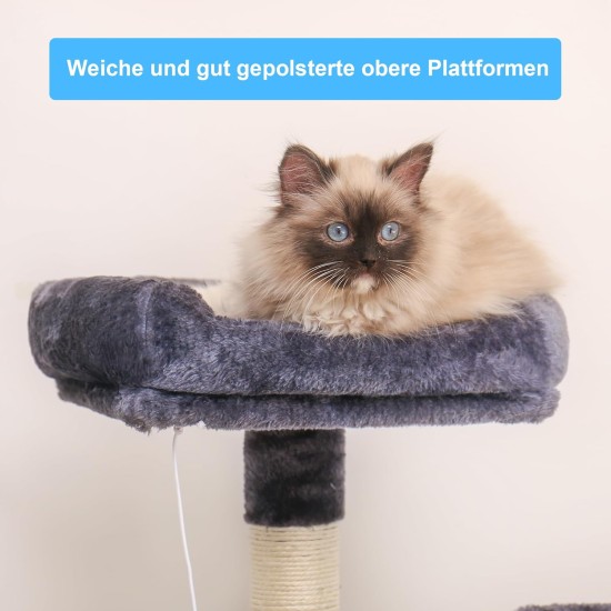 Hey-brother EMPJ020-SW Cat Scratching Post for Large Cats Stable with Sisal Rope, 2 Large Houses and 2 Platforms, Light Grey Hey-brother EMPJ020-SW Cat Scratching Post for Large Cats Stable with Sisal Rope, 2 Large Houses and 2 Platforms, Light Grey
