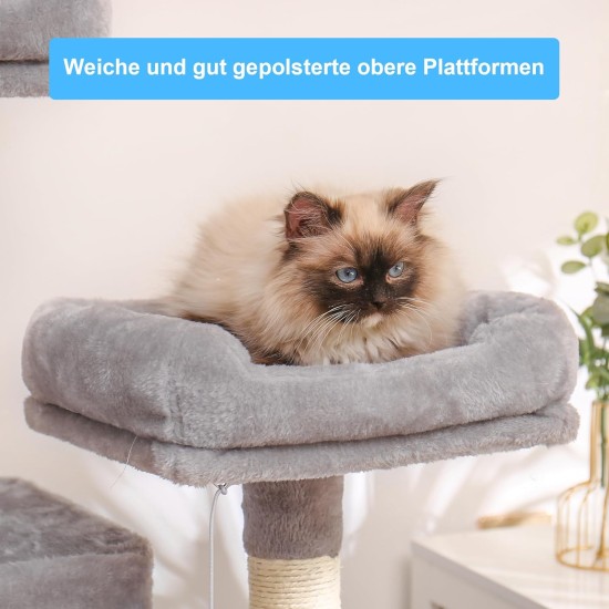 Hey-brother EMPJ020-SW Cat Scratching Post for Large Cats Stable with Sisal Rope, 2 Large Houses and 2 Platforms, Light Grey Hey-brother EMPJ020-SW Cat Scratching Post for Large Cats Stable with Sisal Rope, 2 Large Houses and 2 Platforms, Light Grey