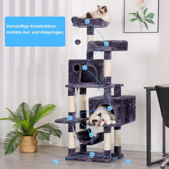 Hey-brother EMPJ020-SW Cat Scratching Post for Large Cats Stable with Sisal Rope, 2 Large Houses and 2 Platforms, Light Grey Hey-brother EMPJ020-SW Cat Scratching Post for Large Cats Stable with Sisal Rope, 2 Large Houses and 2 Platforms, Light Grey